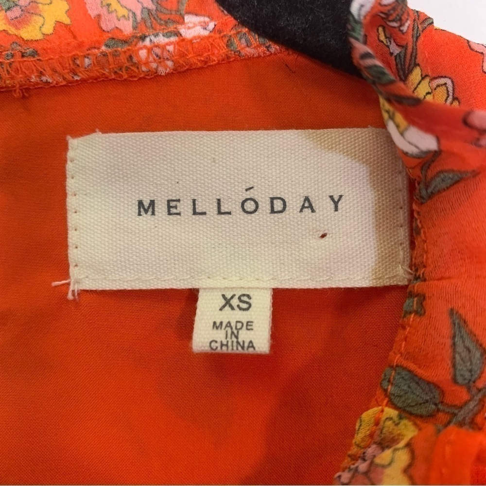 Melloday Ruffle Neck Longsleeve Pleated Dress Orange Floral Nordstrom size XS - Picture 7 of 7